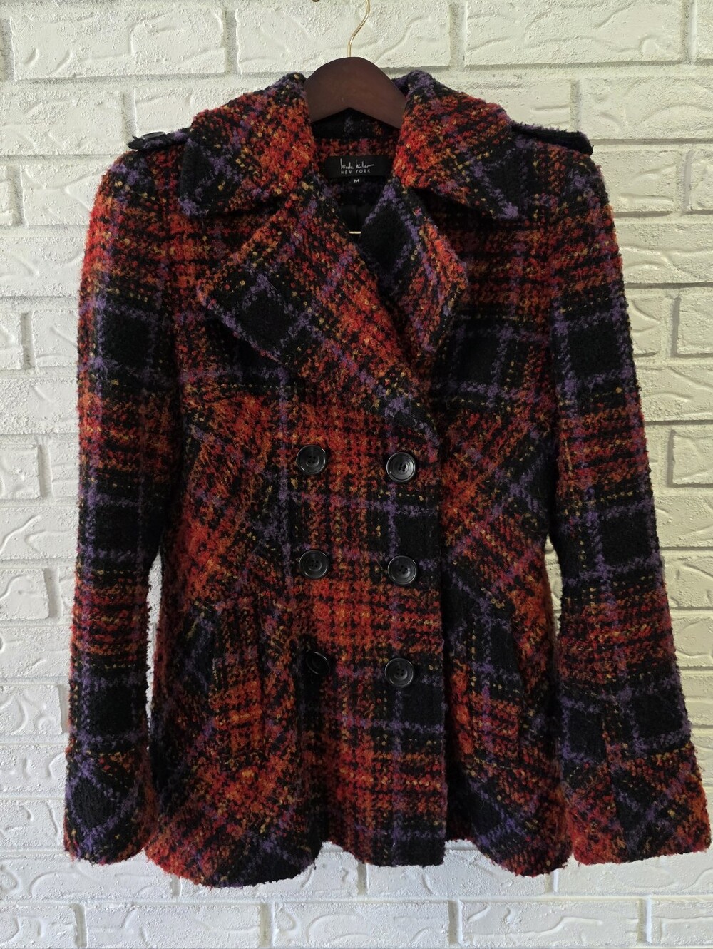 Nicole Miller Plaid Tweed Peacoat